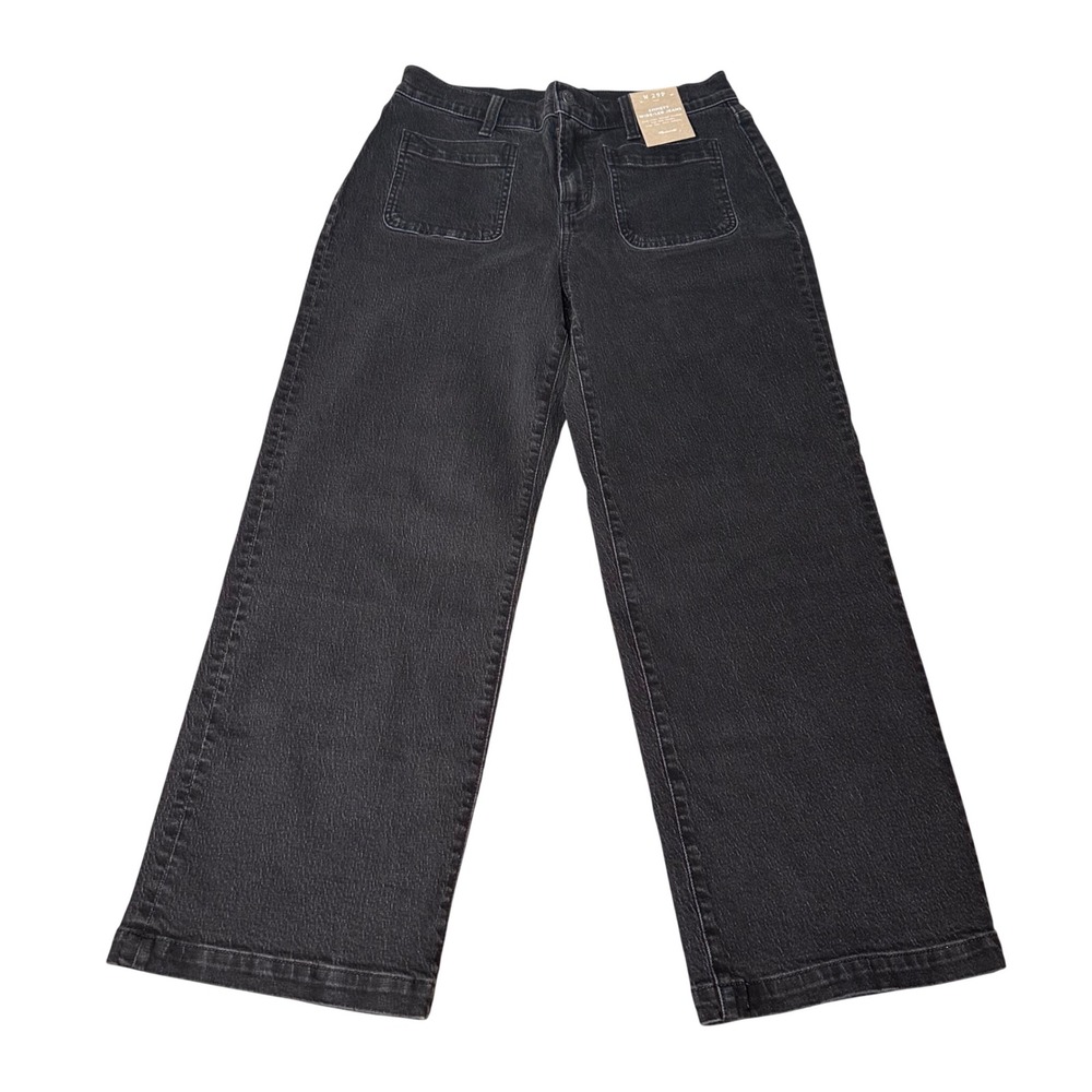 Madewell Emmett Wide Leg Jeans 29P Washed Black High Rise Patch Pocket